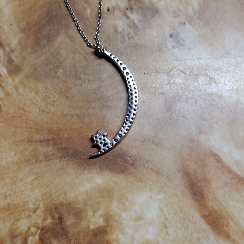 Elegant Silver Crescent Moon Necklace - Picture 4 of 4